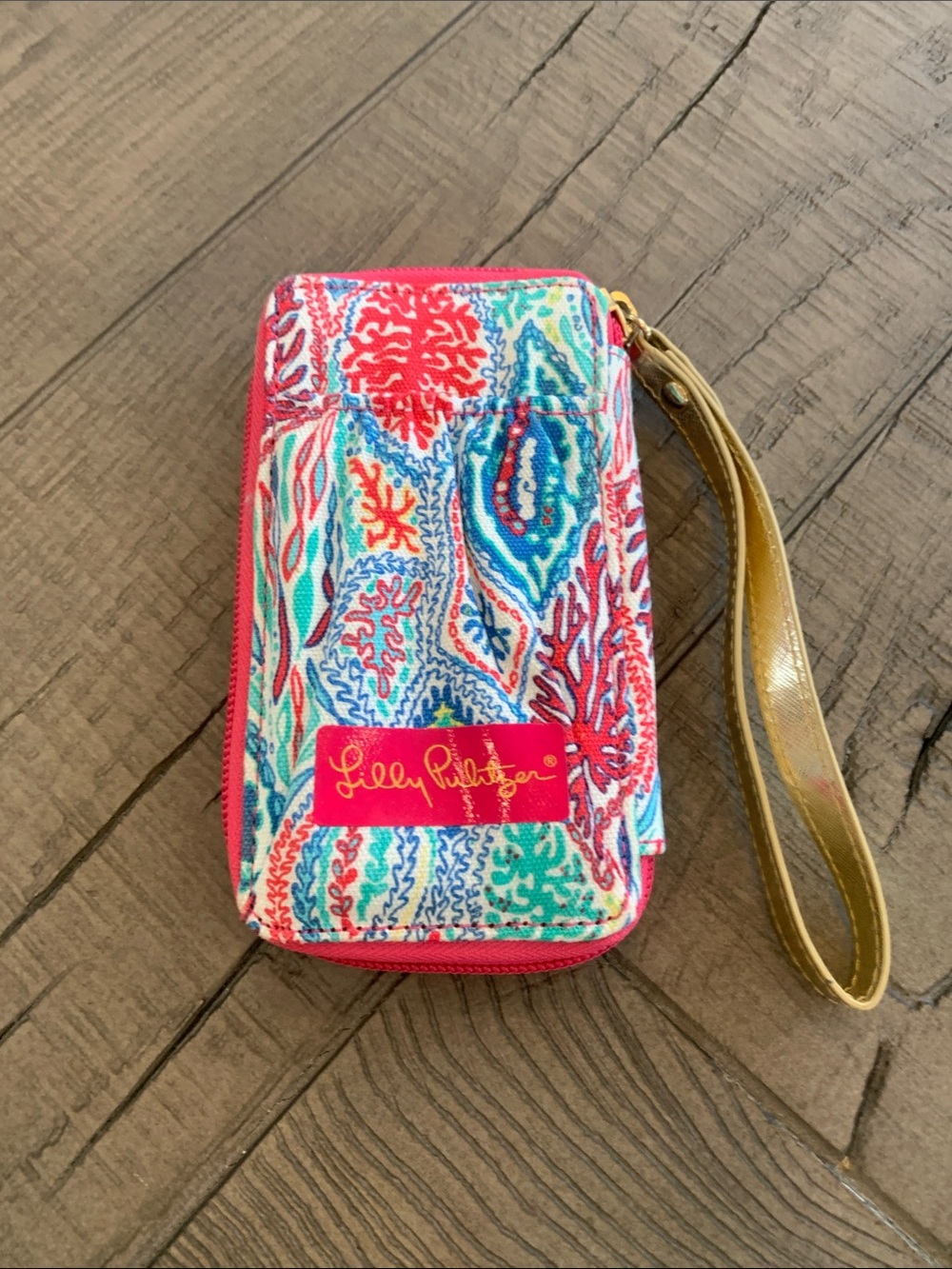 Lilly Pulitzer Coral Pink Multi Tropical Wristlet